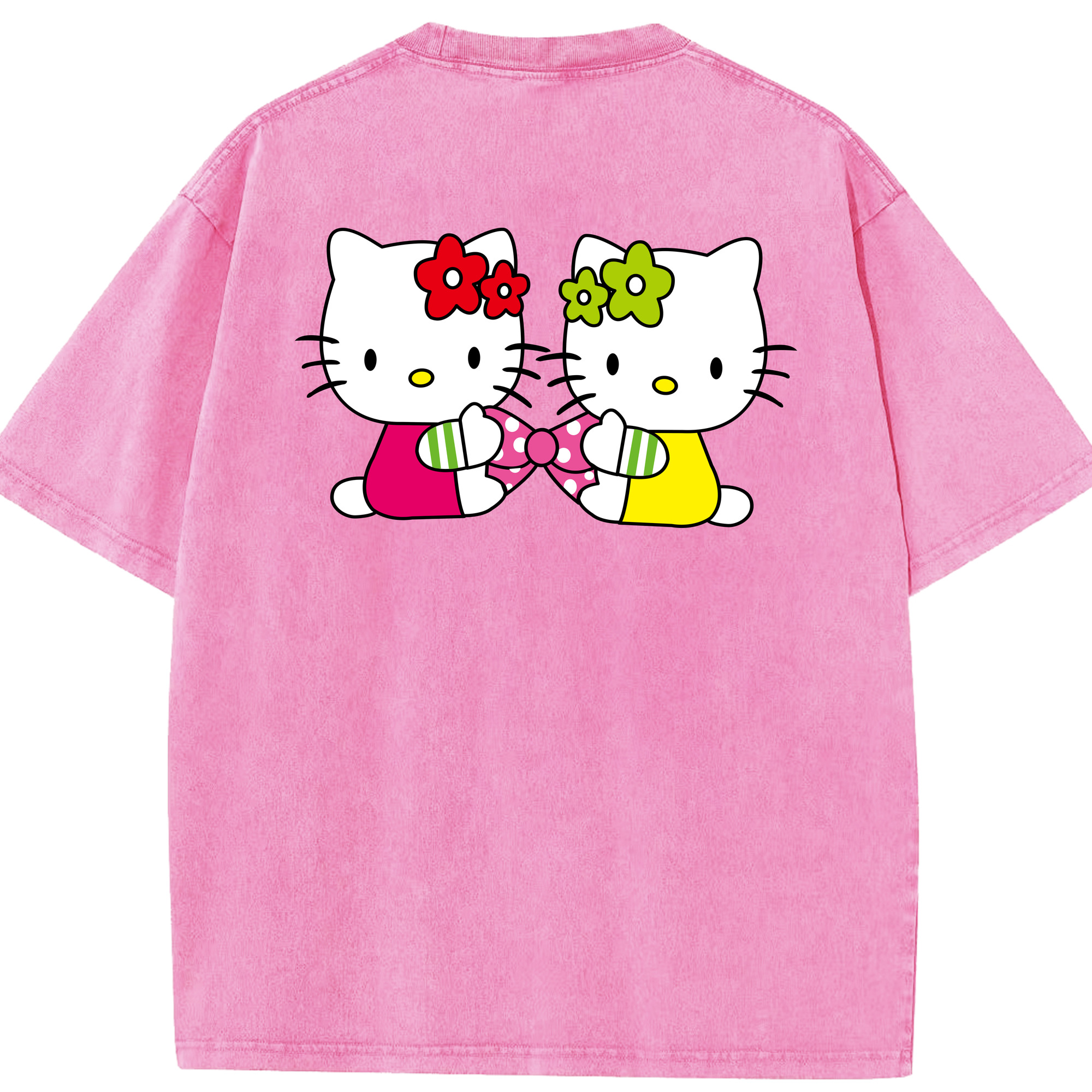 （画像用） Hello Kitty ハローキティ 綿100% ヴィンテージ風 半袖Tシャツ（背面プリント）